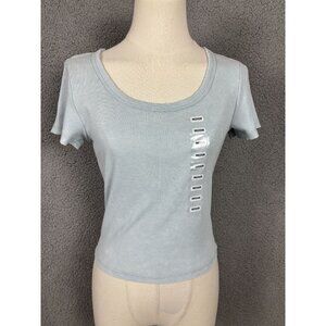 Hippie Rose Juniors' Women's Distressed Rib-Knit T-Shirt Baby Blue Medium NWT's